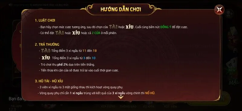 Luật chơi Tài Xỉu Nổ Hũ Nohu90